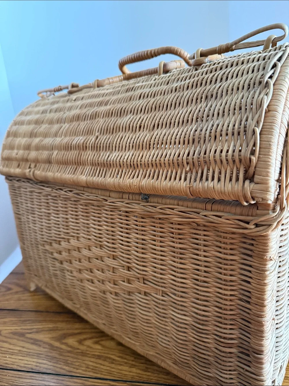 Vintage Natural Wicker Storage Basket with Handle - Tan